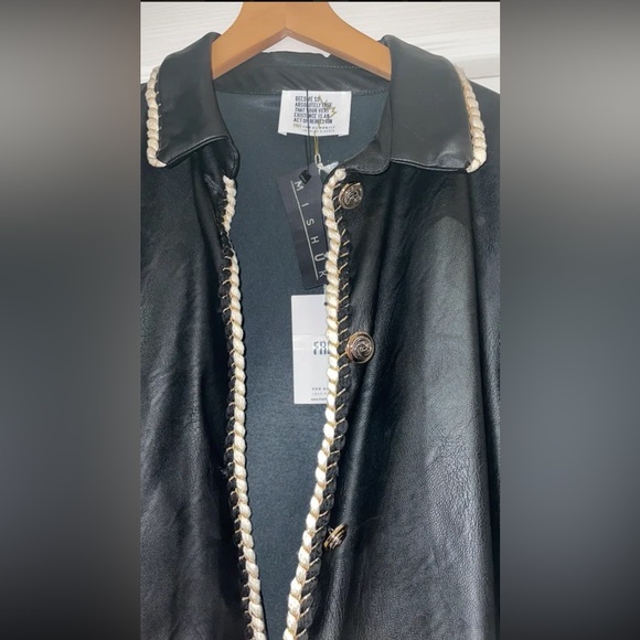 Black faux leather jacket vest with tweed - Picture 3 of 4